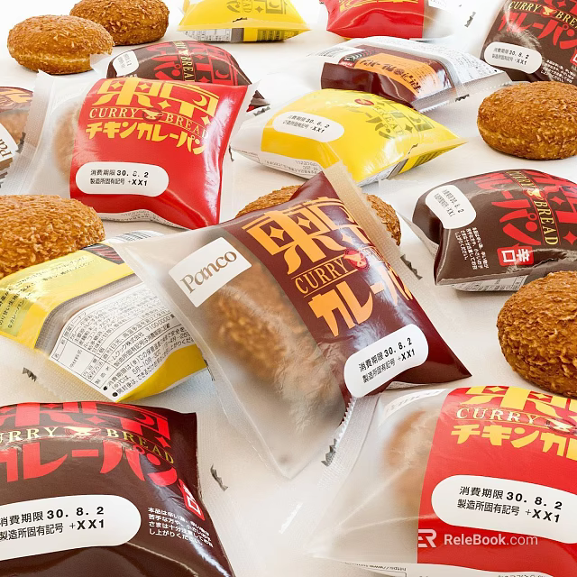 Showcasing Various Packaged Furiko Curry Pan with Sesame and Colorful Wrappers 3d model 