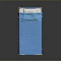 White Frame Hospital Bed With Blue Mattress Armrests And Movable Wheels