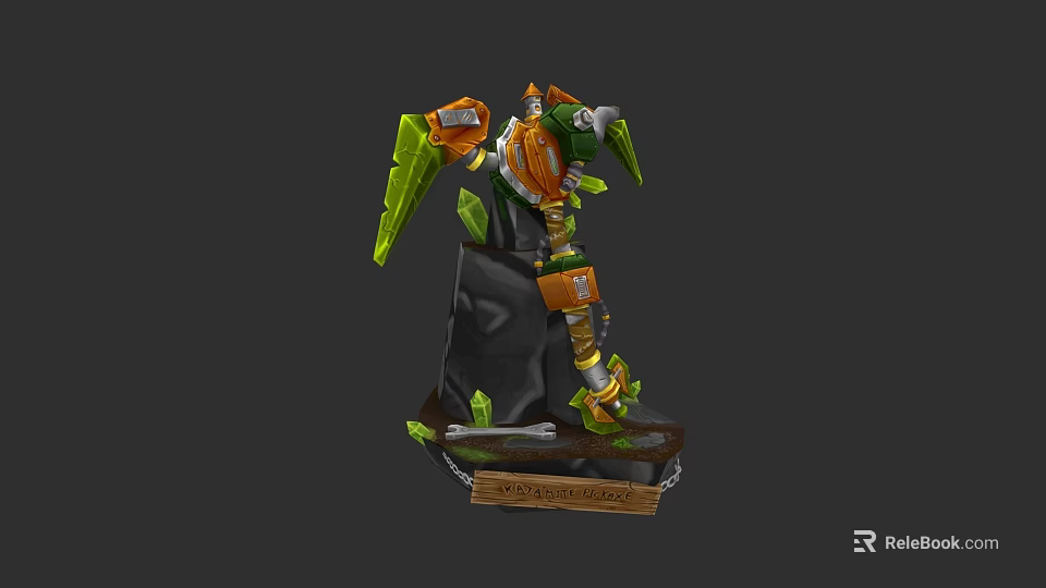 3D Model Green And Orange Mechanical Weapon With The Green Flame Base 3d model 