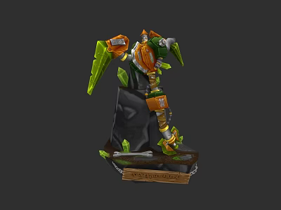 3D Model Green And Orange Mechanical Weapon With The Green Flame Base 3d model