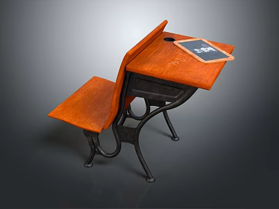 Kids Wooden Desk And Chair With Metal Frame For Study Room Furniture 3d model