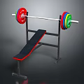 Fitness Equipment Bench Press Rack with Black Red Edge Pad and Colorful Weight Plates Barbell