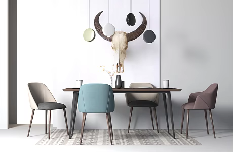 Nordic Dining Table and Chair Combination 3d model
