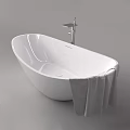 Sleek White Freestanding Bathtub With Chrome Faucet And Gray Towel