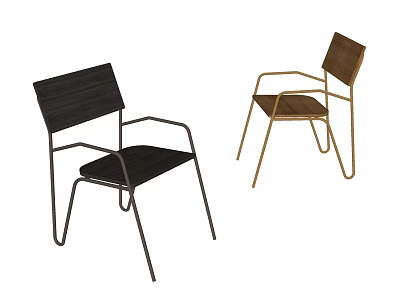 Modern Dining Chairs With Black And Brown Wooden Seats And Metal Frames 3d model