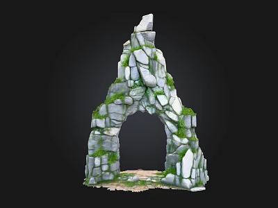 Natural Stone Arch Entrance Gate With Green Moss And Rock Texture 3d model