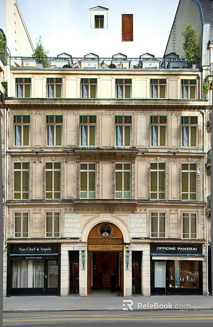 Classic European Architecture Facade With Symmetric Windows Arched Door And Decorative Stone Walls 3d model 