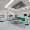 Modern Operating Room Interior With Surgical Table Lights Medical Equipment And Cabinets
