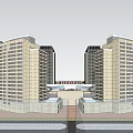 Urban Commercial Complex Featuring High Rise Buildings And Central Plaza Design