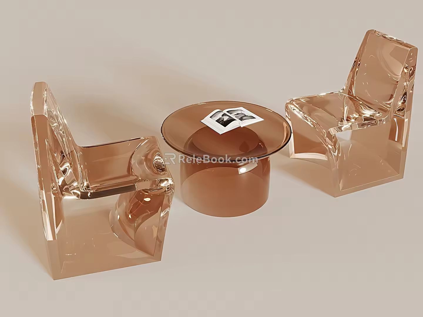 Modern Transparent Crystal Chair Acrylic Resin Dining Chair Simple Backrest Stool Negotiation Table and Chair Round Table 3d model