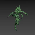 Green Alien Like Fantasy Creature Game Movie Character With Antennae And Claws