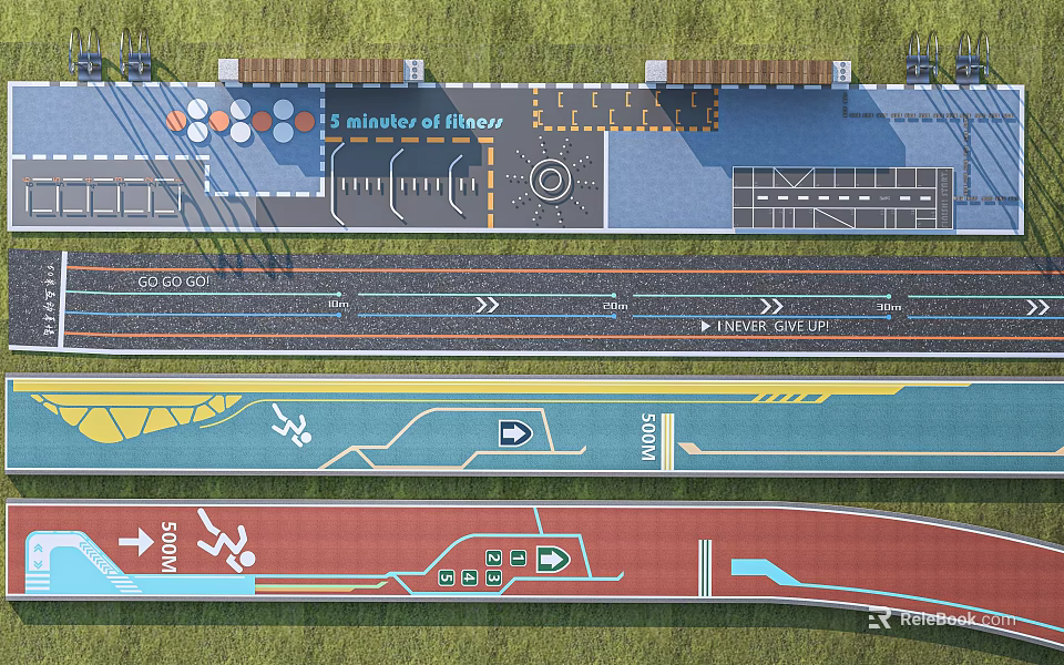 Colorful Garden Path Paving Design With Historical Elements And Directional Markings Patterns 3d model