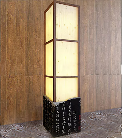 Illuminated Floor Lamp With Square Grid Structure Black Base White Patterns On Wooden Wall 3d model