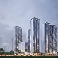 Modern High Rise Residential Building With Glass Curtain Walls And Urban Greenery