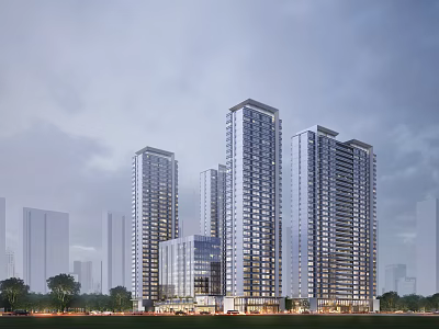Modern High Rise Residential Building With Glass Curtain Walls And Urban Greenery 3d model