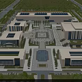 Modern School Buildings Aerial View With Central Square Blue Pool And Greenery