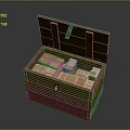 Open Wooden Storage Crate Filled With Stacked Small Cardboard Boxes