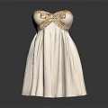 Elegant White Strapless Dress With Gold Bow Accents And Pleated Skirt