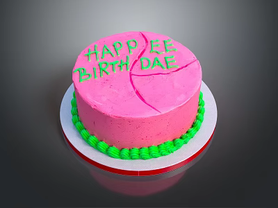 Pink Birthday Cake With Green Frosting Border And Happy Birthday Text 3d model