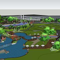 Scenic Park Design With Green Lawns Lakes Trees And Recreational Buildings