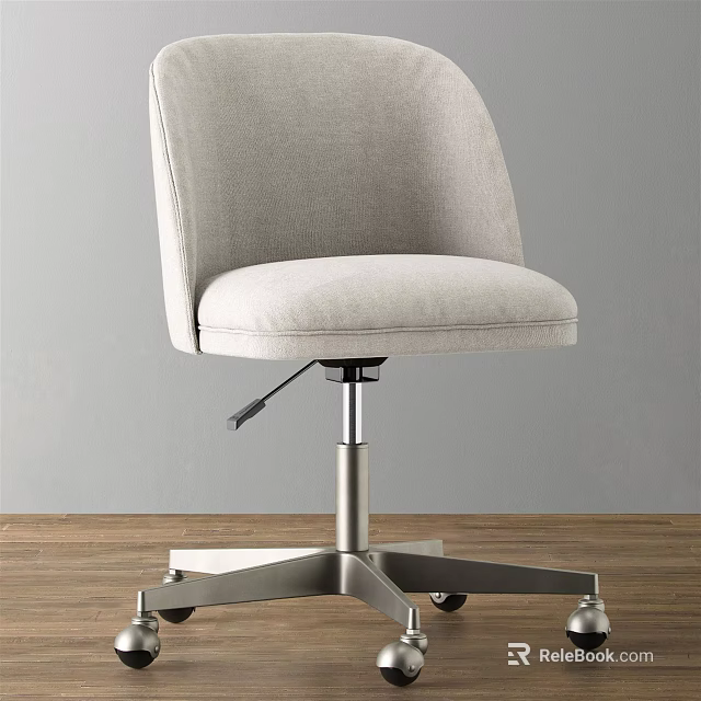Beige Linen Upholstered Office Chair with Modern Design Adjustable Height and Swivel Base 3d model 