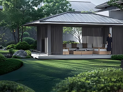 Ancient Architecture Pavilion Design With Classic Structure Lush Greenery And Garden 3d model