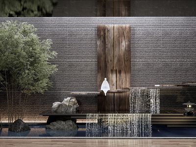 New Chinese style landscape sketch water drop wall interior landscape sketch stone patio landscape courtyard sketch model