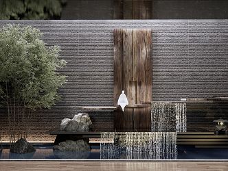 New Chinese style landscape sketch water drop wall interior landscape sketch stone patio landscape courtyard sketch 3d model