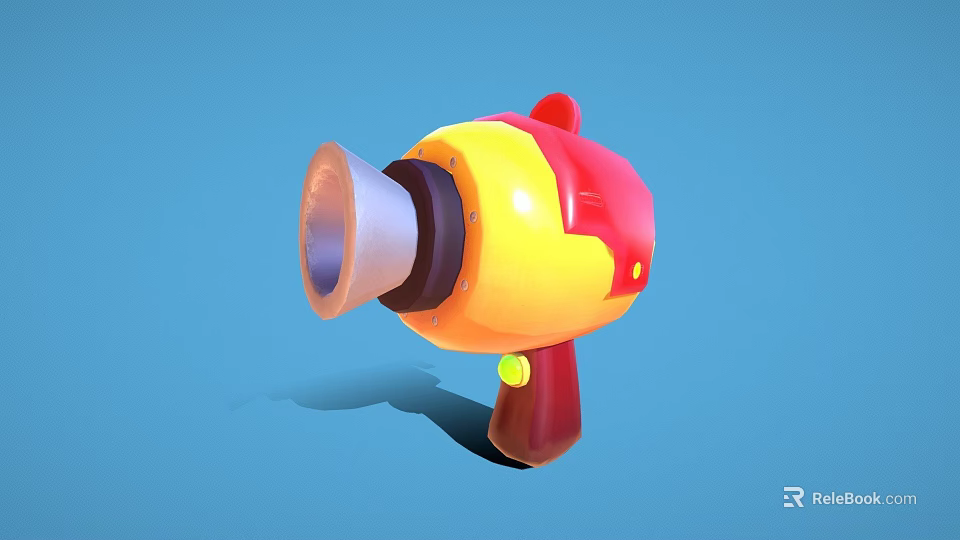 Bright Red Yellow Inflatable Toy Gun with Horn Shaped Front Yellow Button and Handle 3d model 
