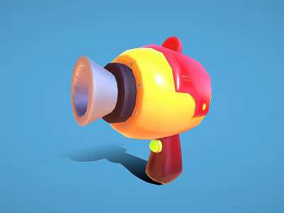 Bright Red Yellow Inflatable Toy Gun with Horn Shaped Front Yellow Button and Handle 3d model