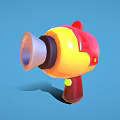 Bright Red Yellow Inflatable Toy Gun with Horn Shaped Front Yellow Button and Handle