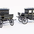 Two Elegant Black Vintage Carriages With Gold Accents And Spoked Wheels