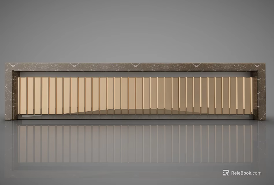 Modern Reception Desk With Gold Vertical Slats And Polished Marble Countertop 3d model 