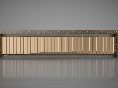 Modern Reception Desk With Gold Vertical Slats And Polished Marble Countertop 3d model