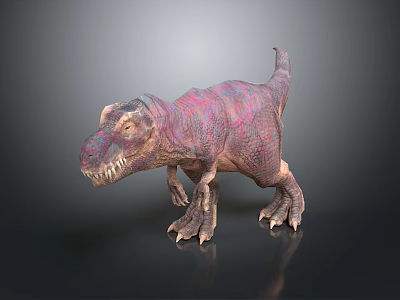 Colorful T Rex Dinosaur Model With Pink Purple Patterns Standing On Dark Background 3d model