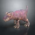 Colorful T Rex Dinosaur Model With Pink Purple Patterns Standing On Dark Background