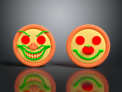 Decorative Ornament Set With Two Circular Playful Expressions Orange Border Yellow Body Red Green Details 3d model