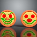 Decorative Ornament Set With Two Circular Playful Expressions Orange Border Yellow Body Red Green Details