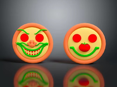 Decorative Ornament Set With Two Circular Playful Expressions Orange Border Yellow Body Red Green Details 3d model