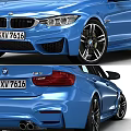 Blue BMW Sport Sedan With Front Rear View And Alloy Wheels Design