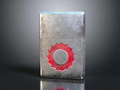 Shiny Silver Metal Block With Red Gear Pattern On Smooth Reflective Surface 3d model