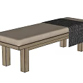 Stylish Sofa Bench With Wooden Legs Light Colored Cushion And Gray Blanket