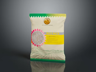 Green Yellow Rice Pack With Round Rice Image And Field Pattern 3d model