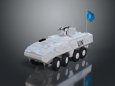 UN Armored Military Vehicle With Machine Gun Blue Flag And Six Wheels Structure 3d model