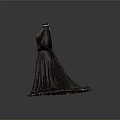 Elegant Dark Lace Pattern Dress With Wide Skirt And White Edge Decoration