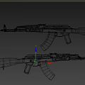 Pair of AK Assault Rifles With Wooden Stock Black Barrel And Magazine