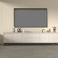 Modern White TV Stand with Large Screen TV Decorative Items Clock Books and Light Walls