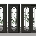 Modern Black Swing Doors With Arched Glass And Branch Pattern Design 3d model