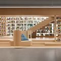 Modern Library Interior With Bookshelves And Stairs 3d model