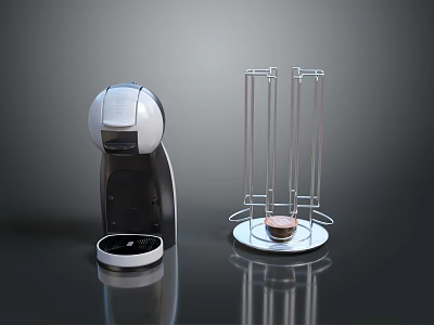 Modern Kitchen Appliances Including Coffee Machine And Metal Cup Stand 3d model
